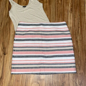 Loft Womens Skirt 16 boho knee length stripe pattern business casual black tan